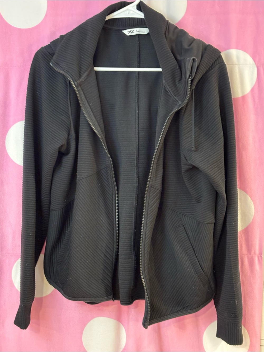 DSG Black Ribbed Zip-Up Hooded Sweatshirt
